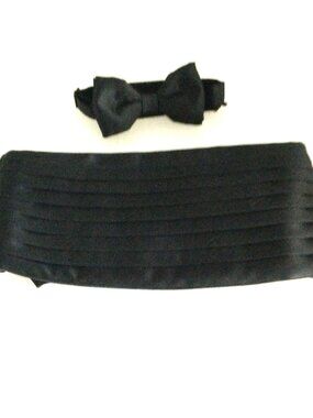 Vintage Lord West Black Polyester Adjustable Bow Tie and Cummerbund Set